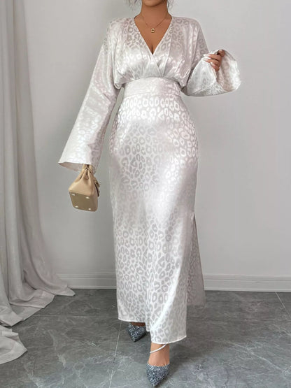 Leopard Surplice Long Sleeve Maxi Dress