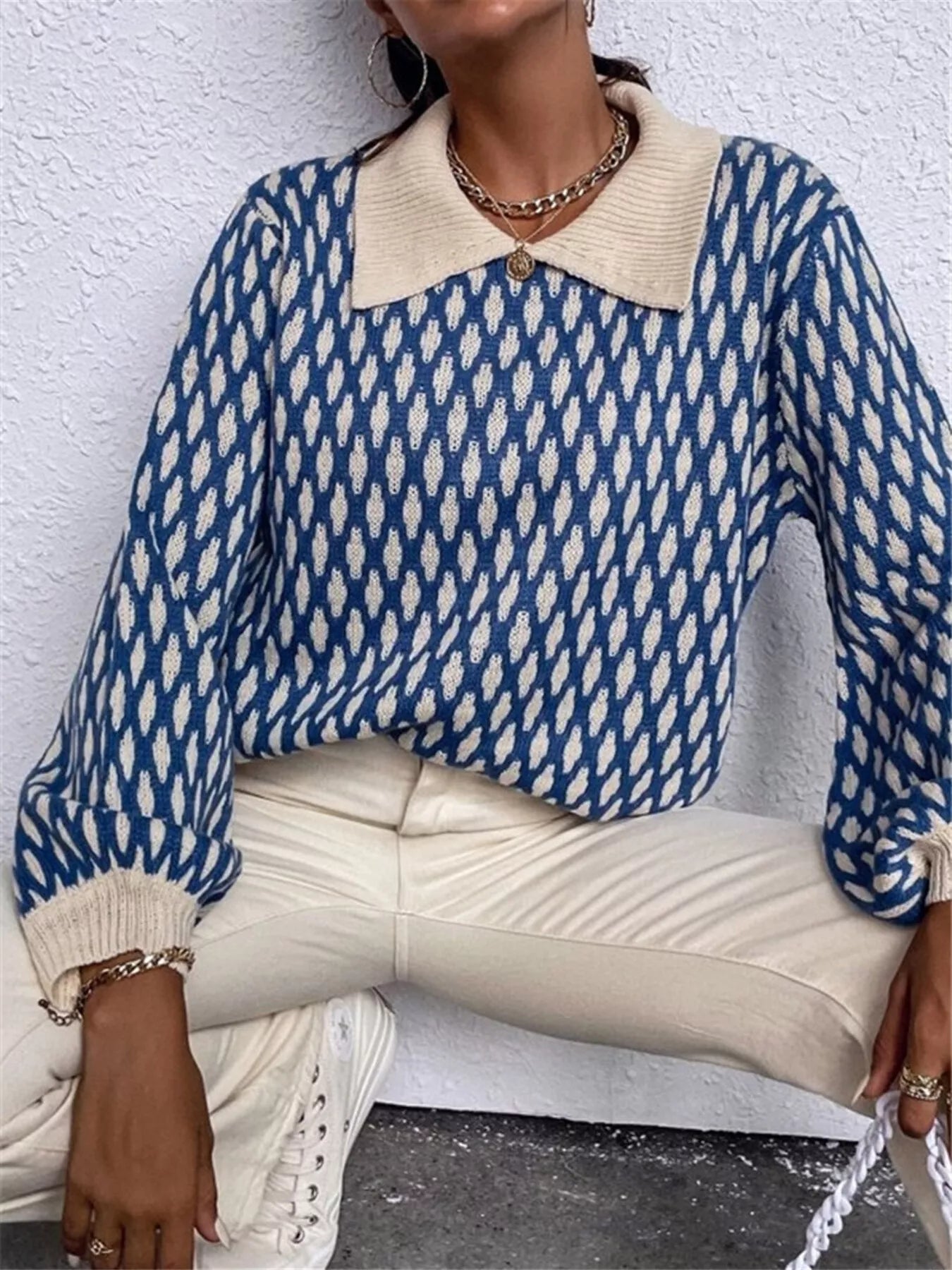 Diamond Pattern Collar Sweater