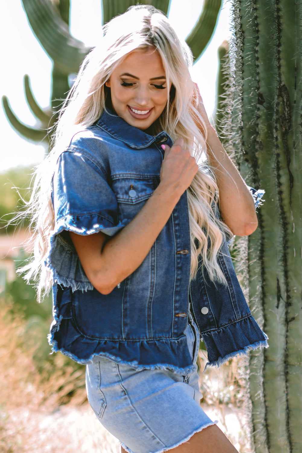 Raw Edge Ruffled Denim Jacket   