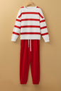 Red Stripe Drop Shoulder Pullover and Jogger Pants Set Red Stripe S 100%Polyester