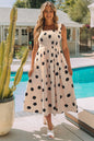 Oatmeal Polka Dot Smocked Fit Flared Sleeveless Long Dress Oatmeal S 100%Polyester