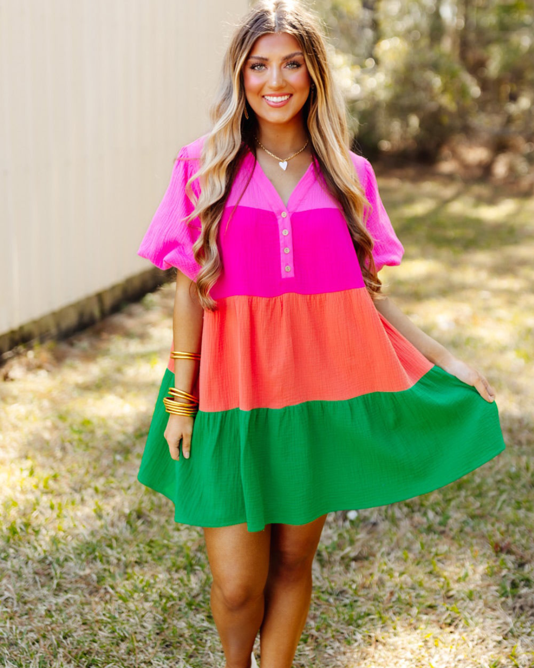 Multicolor Color Tiered Dress   