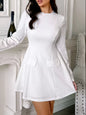 Cutout Back Long Sleeve Mini Dress White S