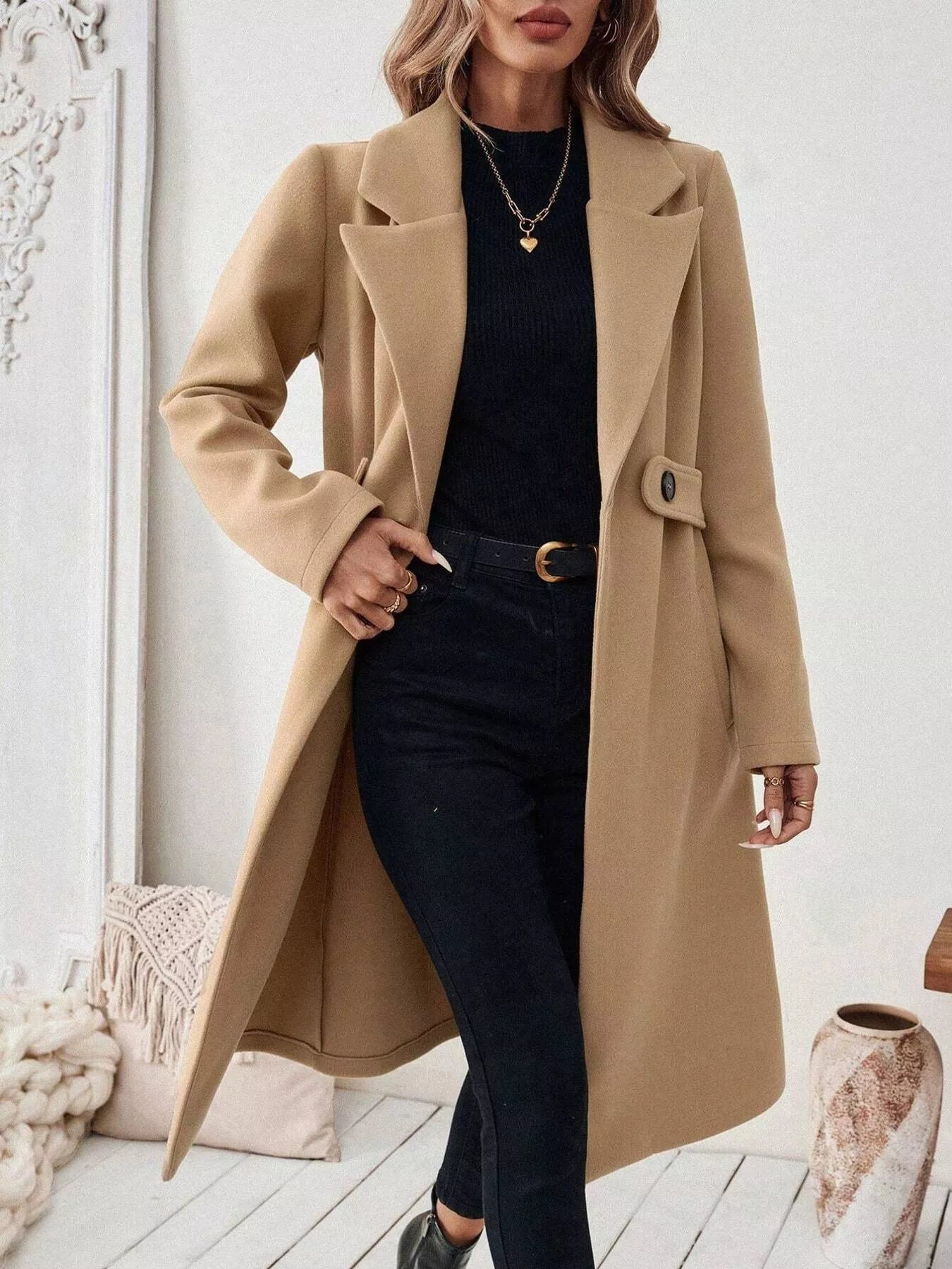 One Button Wool Blend Overcoat
