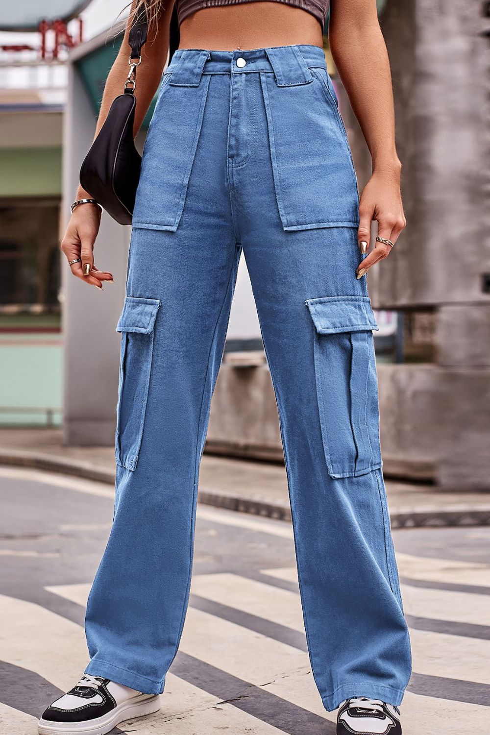 Buttoned High Waist Loose Fit Jeans Dusty Blue S