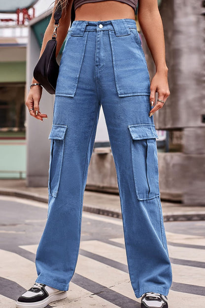 Buttoned High Waist Loose Fit Jeans Dusty Blue S