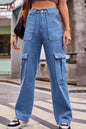 Buttoned High Waist Loose Fit Jeans Dusty Blue S