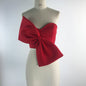 3D Bowknot Sexy Bow Wrapped Chest Strapless Short Shirt S Red
