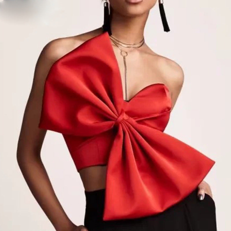 3D Bowknot Sexy Bow Wrapped Chest Strapless Short Shirt