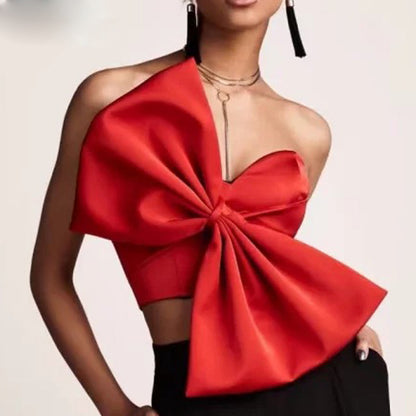 3D Bowknot Sexy Bow Wrapped Chest Strapless Short Shirt