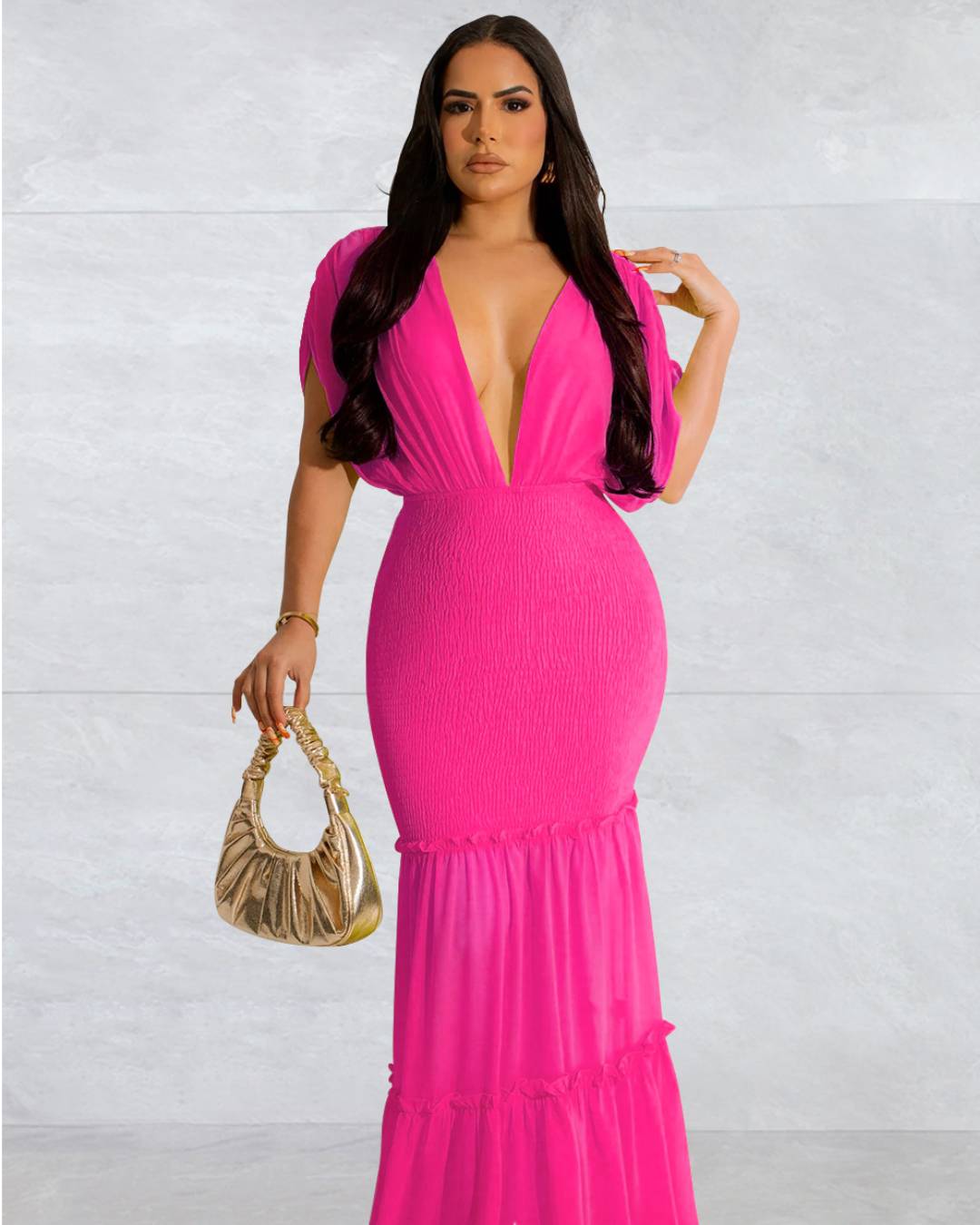 Pleated V Neck Sleeveless Dress