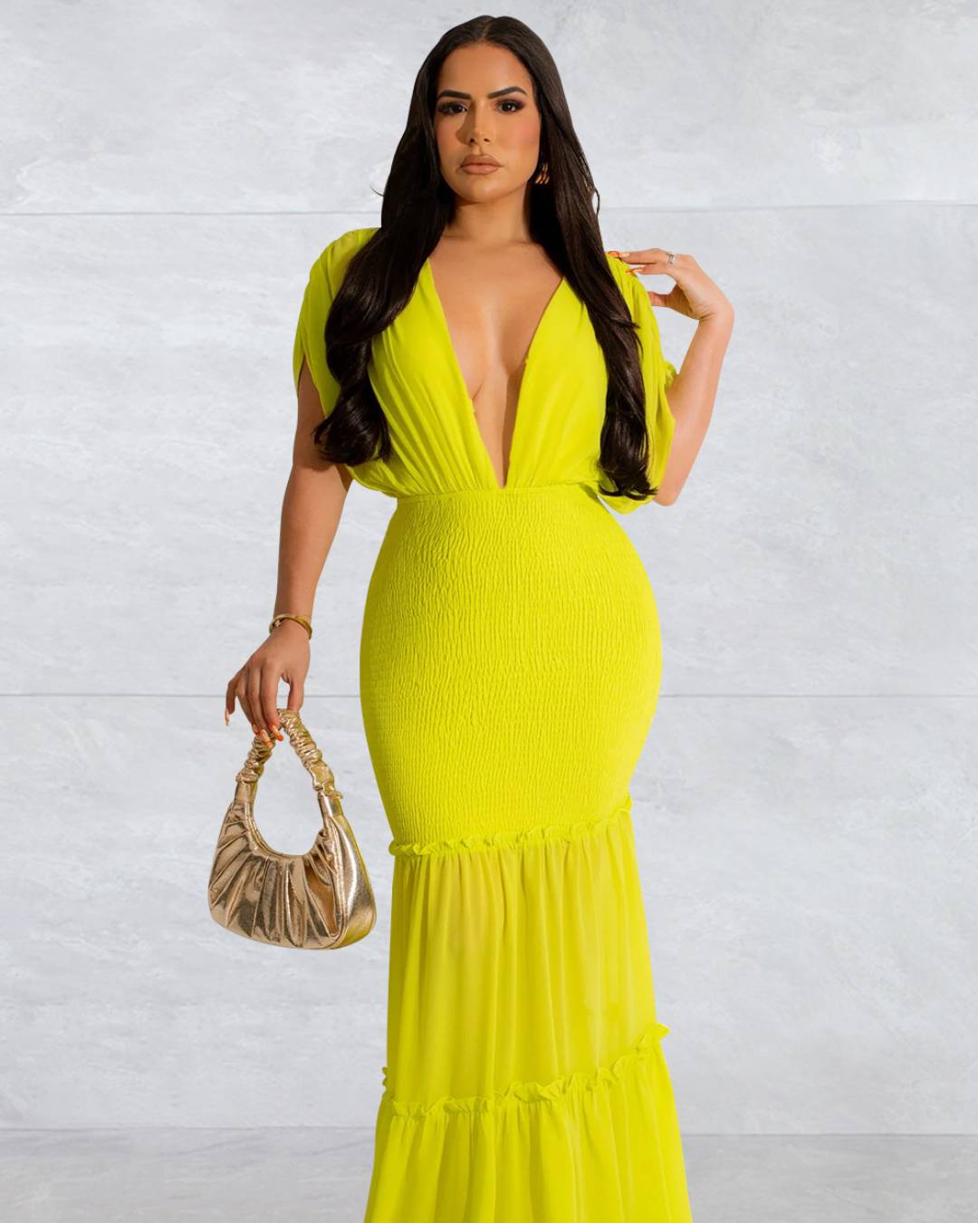 Pleated V Neck Sleeveless Dress