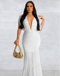 Pleated V Neck Sleeveless Dress S White 