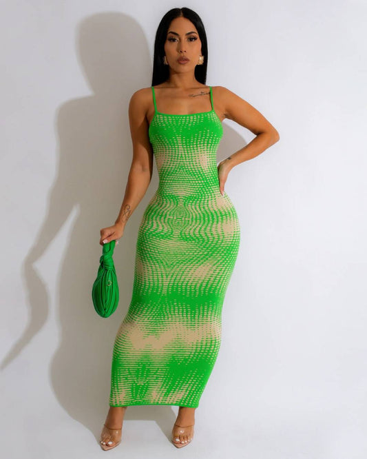 Tight Printed One Step Dress S Green