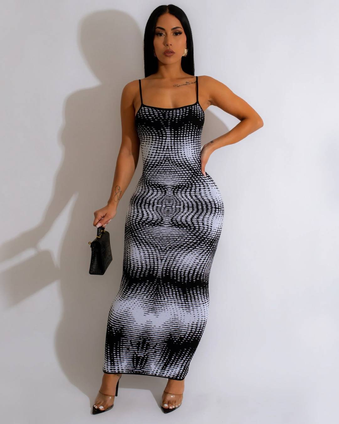 Tight Printed One Step Dress S Black 