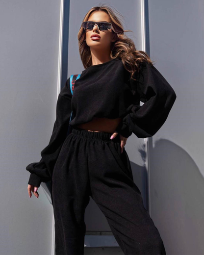 Corduroy Pullover Two-Piece Set S Black 