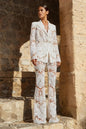 Mesh Heavy Embroidery Sequined Blazer Trousers Suit Two Piece Set S White