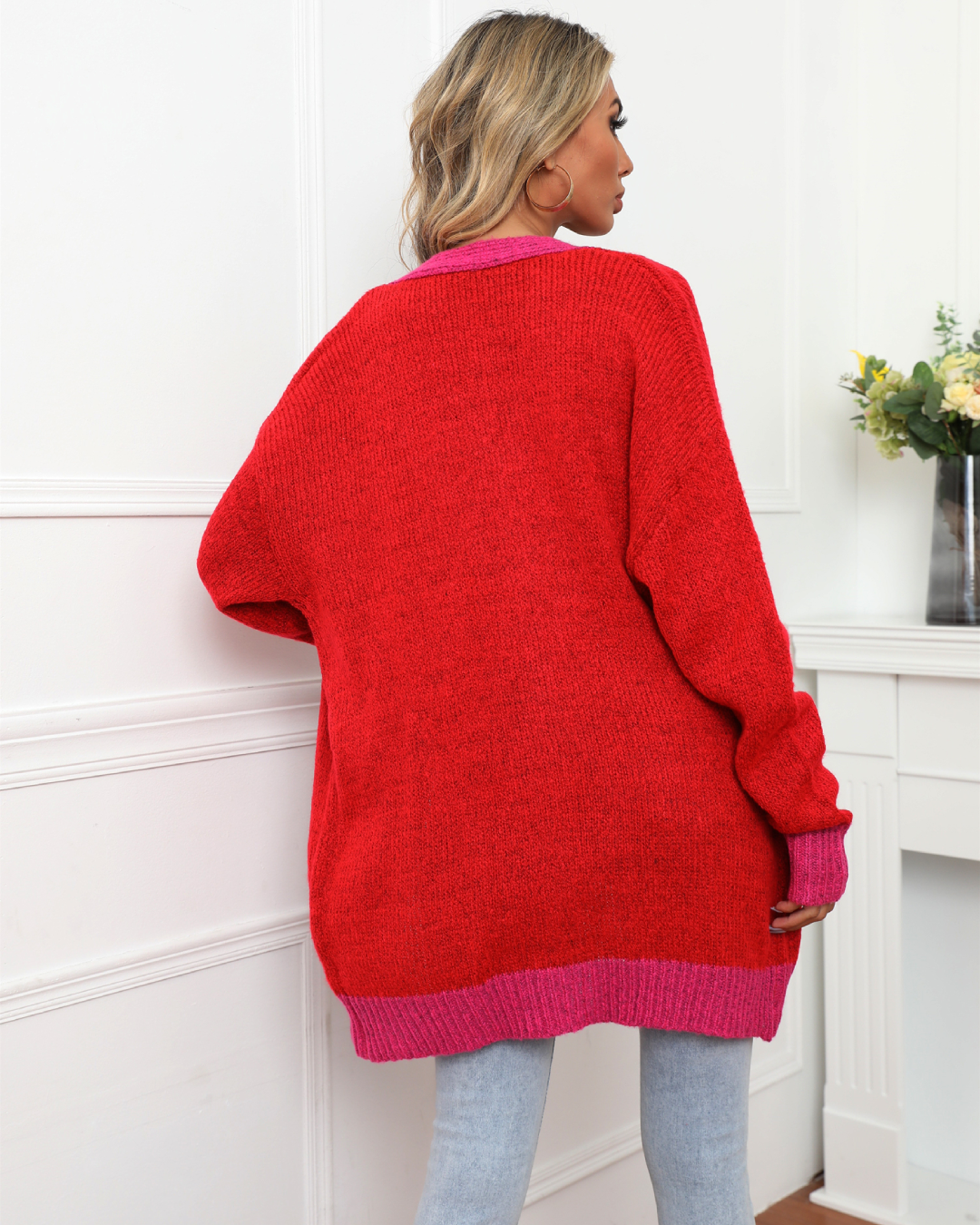 Stitching Red Cardigan Top   