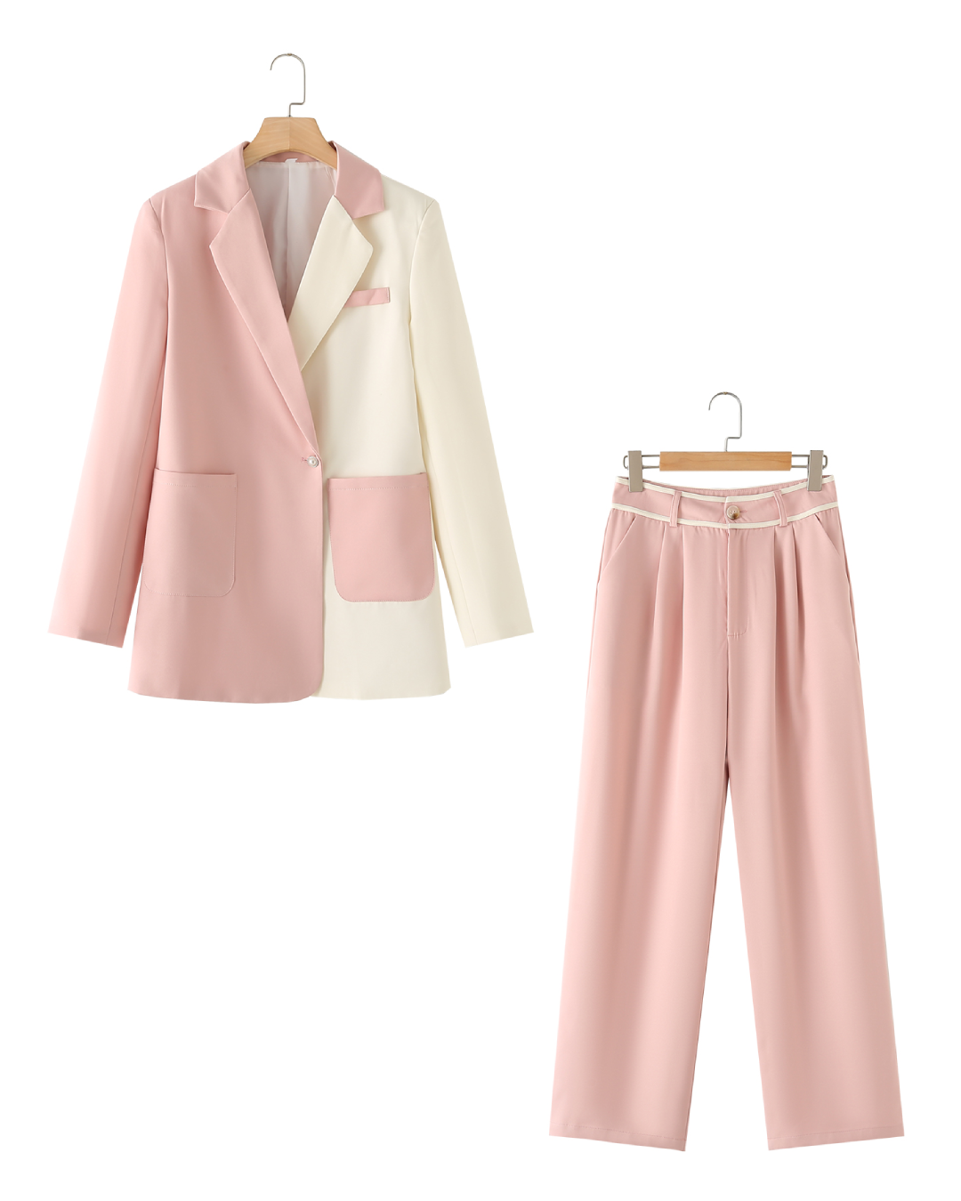 Contrast Color Blazer and High Waist Pant Set Pink S 