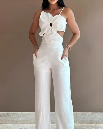 White Floral Craft Trousers S White 