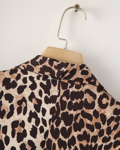 Leopard Cuff Pleated Long Sleeved Blazer   
