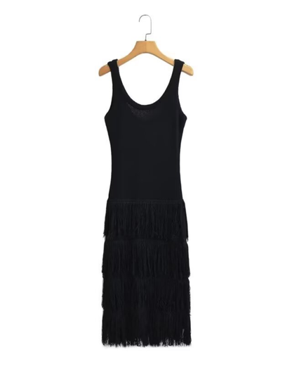 Tassel Detail Knitted Long Dress   