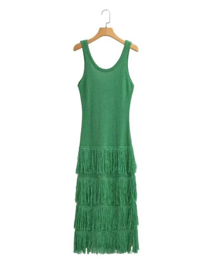 Tassel Detail Knitted Long Dress   