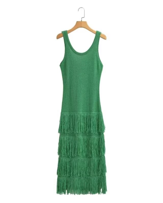 Tassel Detail Knitted Long Dress   
