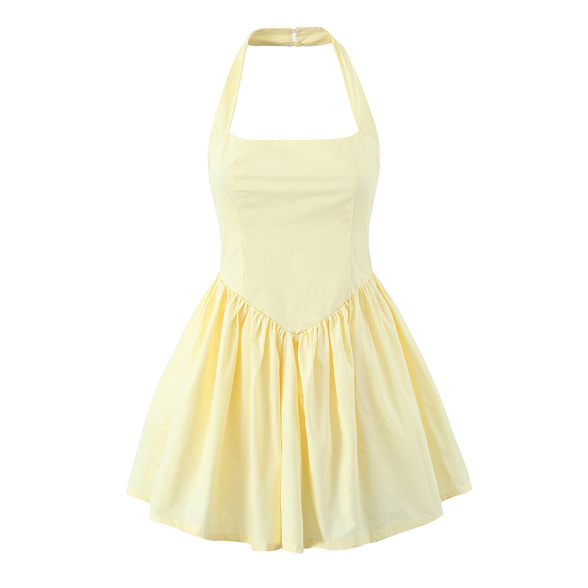 Halter Suspender Dress Stitching Ruffle Puff Short Solid Color
