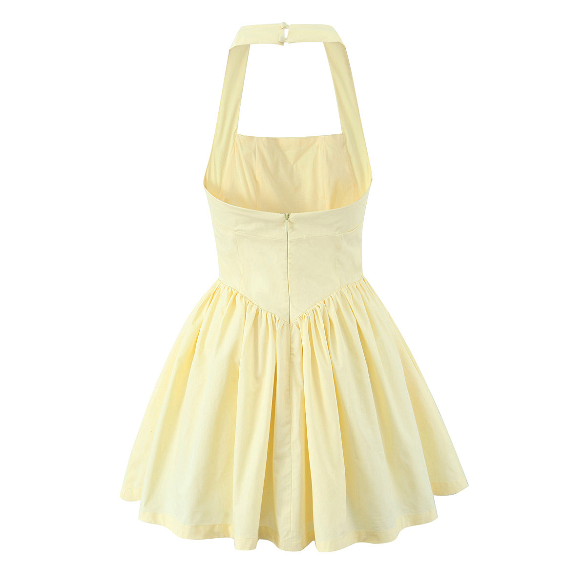 Halter Suspender Dress Stitching Ruffle Puff Short Solid Color