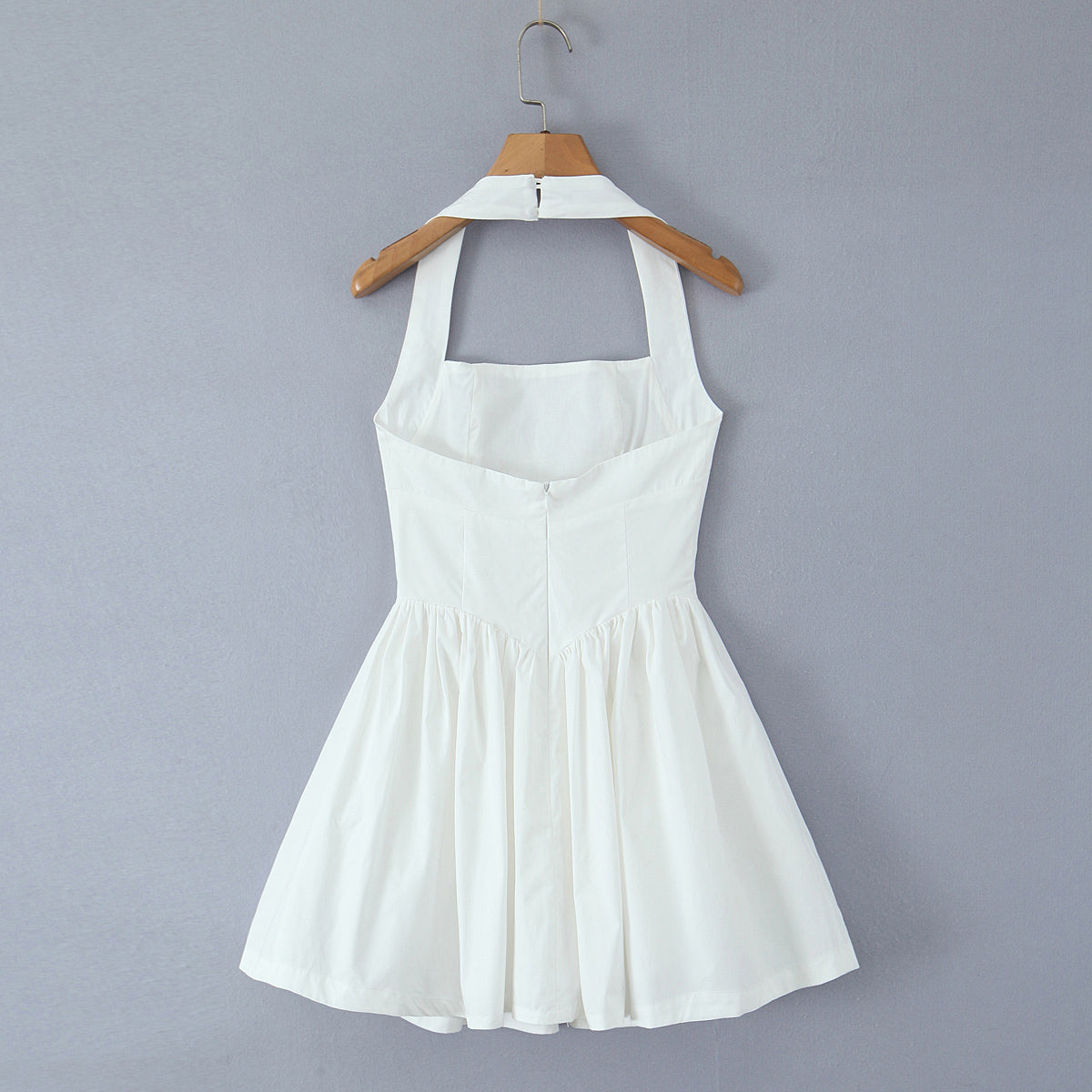 Halter Suspender Dress Stitching Ruffle Puff Short Solid Color