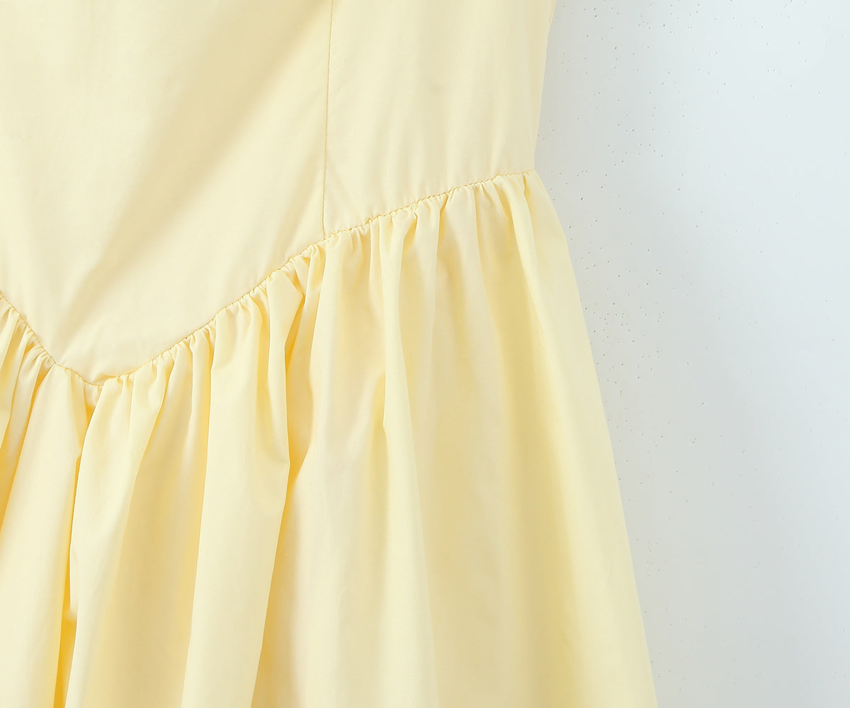 Halter Suspender Dress Stitching Ruffle Puff Short Solid Color