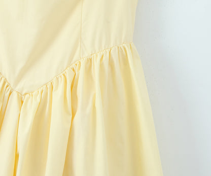 Halter Suspender Dress Stitching Ruffle Puff Short Solid Color