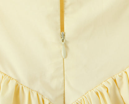 Halter Suspender Dress Stitching Ruffle Puff Short Solid Color