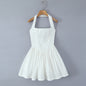 Halter Suspender Dress Stitching Ruffle Puff Short Solid Color S White