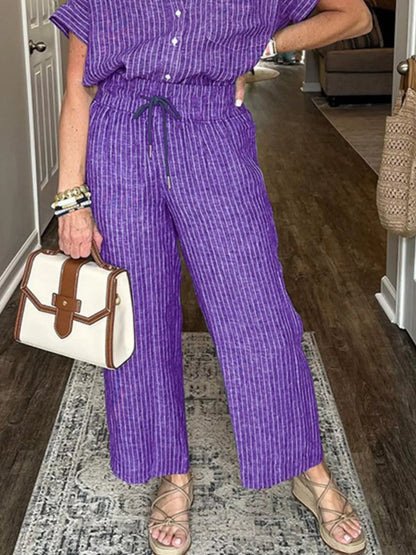Striped Button-Up Shirt With Wide Leg Pants
