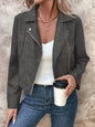 Zip Up Suede Cropped Moto Jacket Dark Gray S