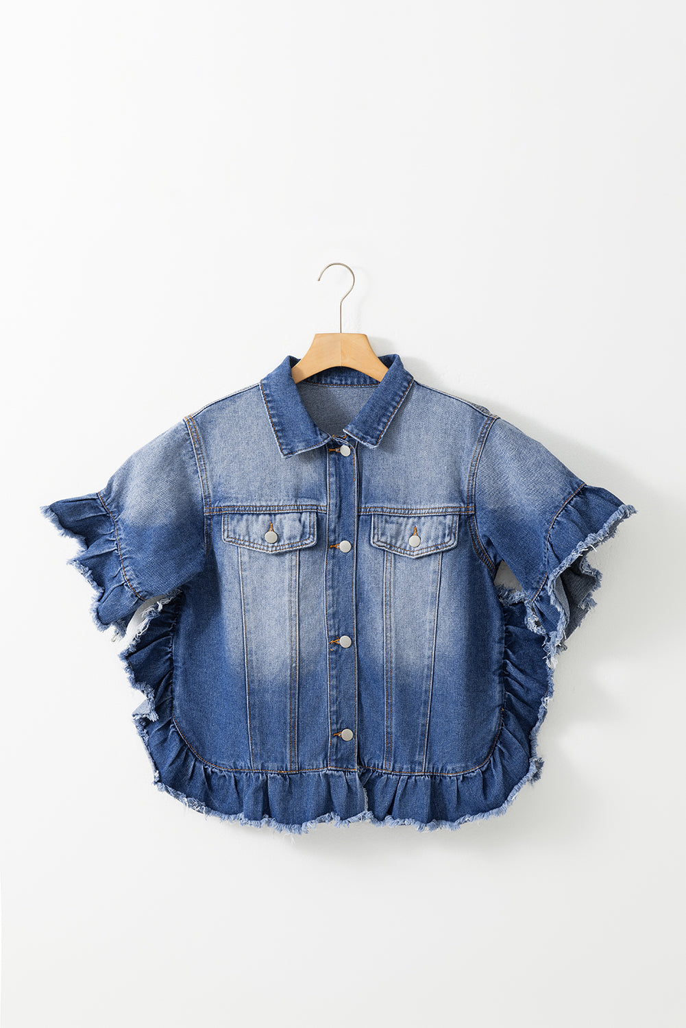 Raw Edge Ruffled Denim Jacket   