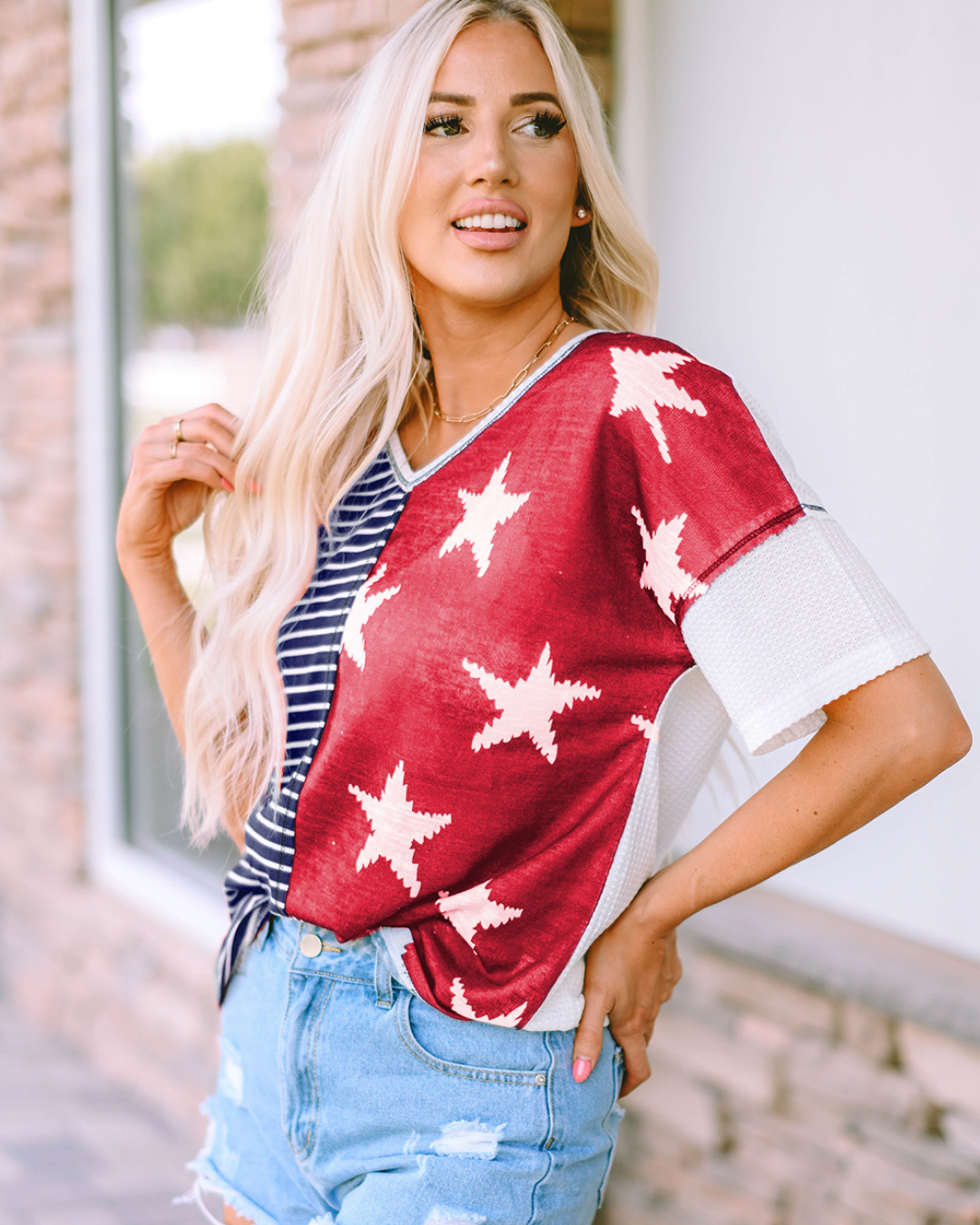 Stripes & Stars Print Knit Top   