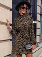 Printed Tie Waist Long Sleeve Dress Taupe S