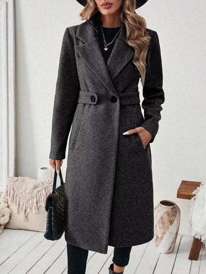 One Button Wool Blend Overcoat Brown S