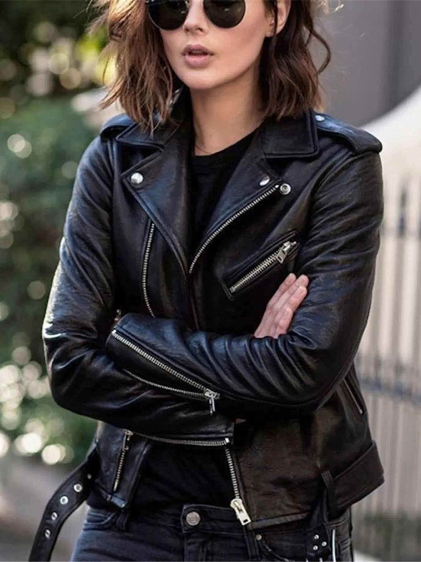 Full Size Zip Up Leather Jacket