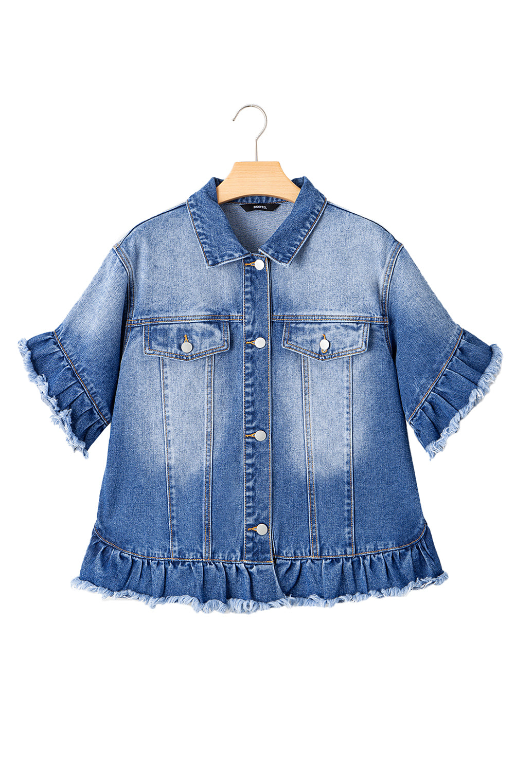 Raw Edge Ruffled Denim Jacket