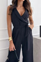 Surplice Sleeveless Wide Leg Jumpsuit Black S