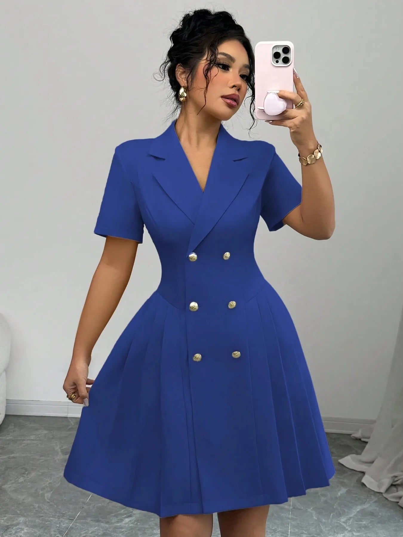 Double-Breasted Short Sleeve Dress