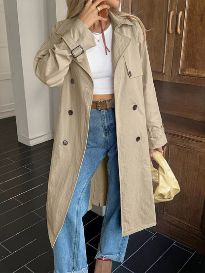 Double-Breasted Belted Trench Coat Khaki S