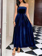 Velvet Tube Midi Dress Navy S