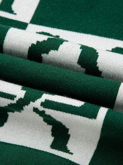 Checkered Bow Round Neck Casual Sweater