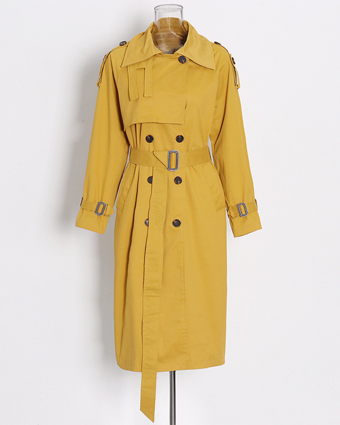 Mid Length Solid Color Windbreaker Coat XS Yellow 