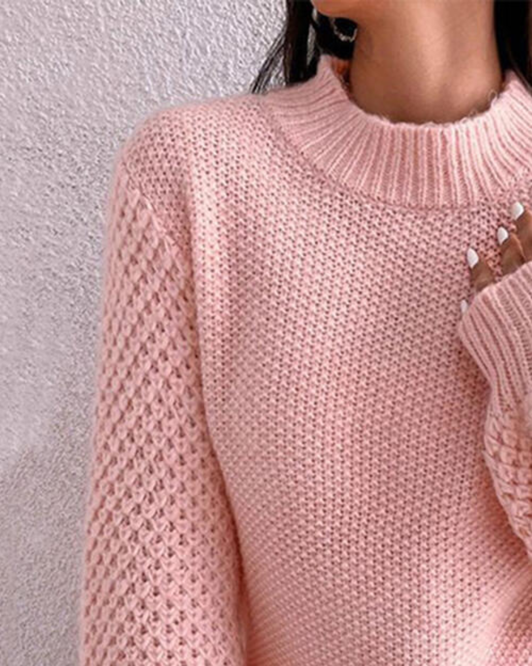 Openwork Mock Neck Long Sleeve Sweater   